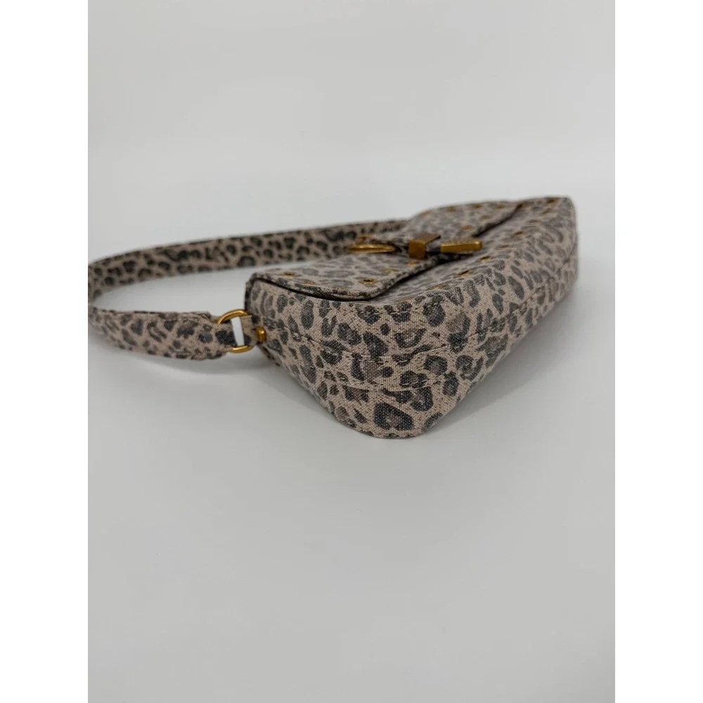 Betsey Johnson Leopard Print Baguette Shoulder Bag Grommet Western Buckle Tan